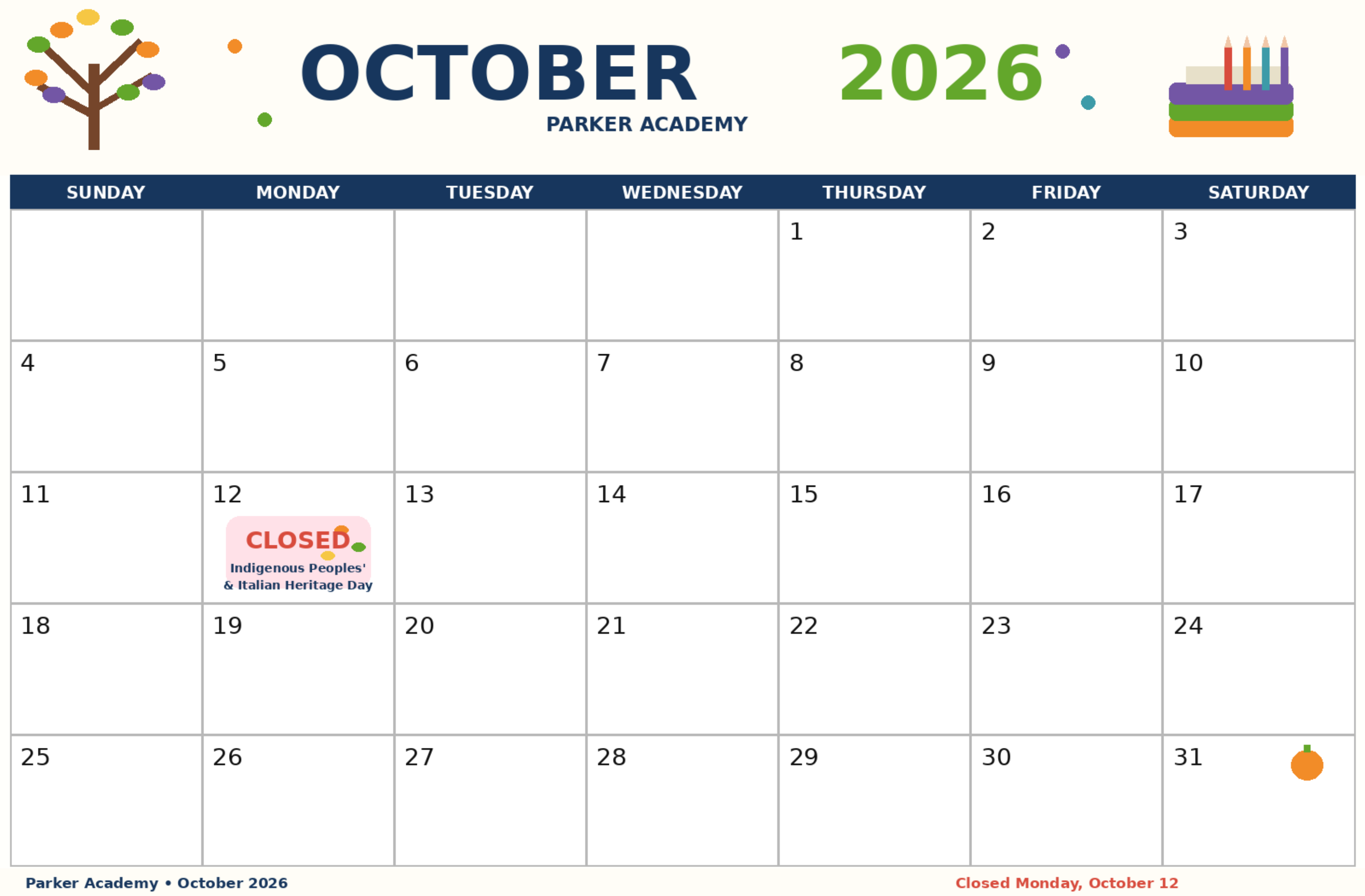 Oct Calendar